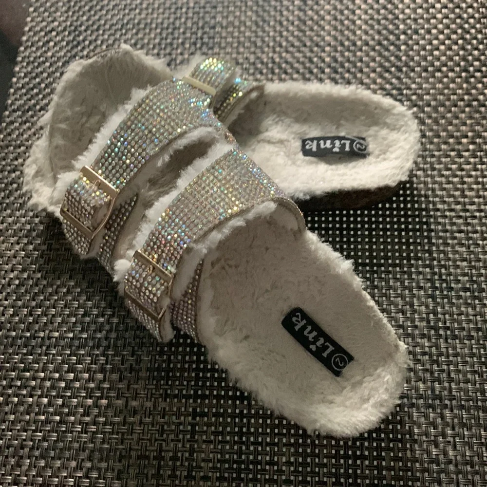 Link Rhinestone Rainbow Sparkle Sandals Fur Lined Girls Shoe 2